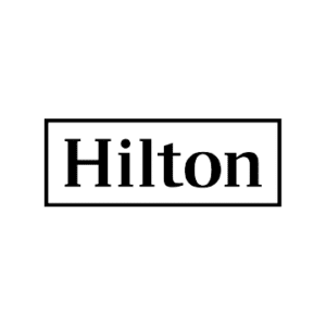 Hilton logo in black and white.